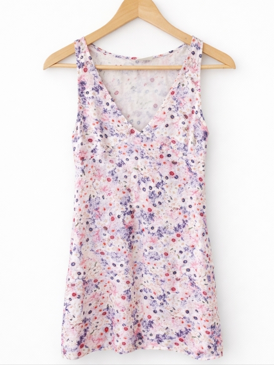 Sunday Best Dresses & Skirts - Sunday Best Aritzia Floral Mini Dress XS Pink Purple Sleeveless V-Neck